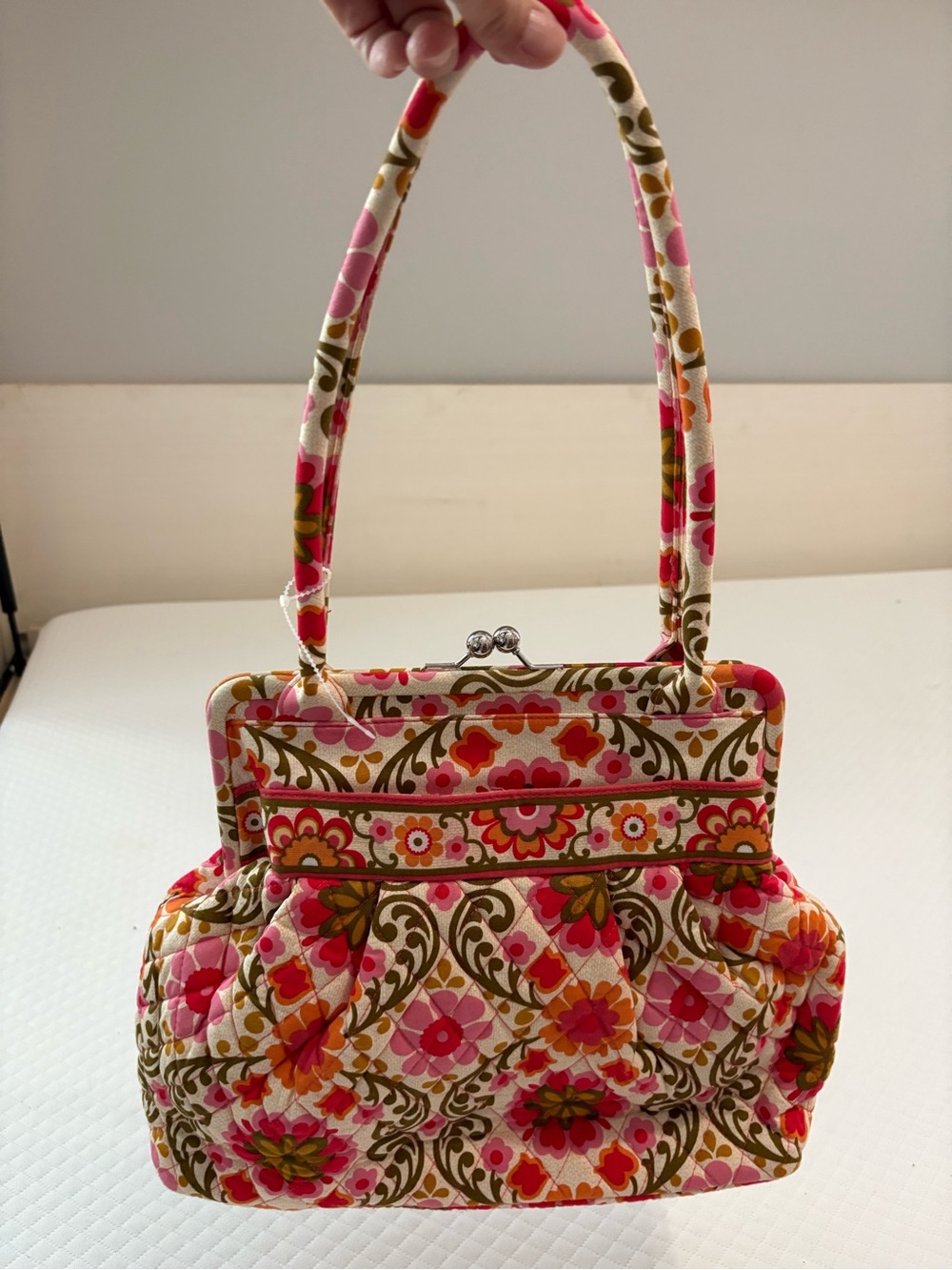 Vera Bradley Alice Kisslock Satchel Bag Folkloric Floral Quilted Retired EUC - Picture 3 of 17